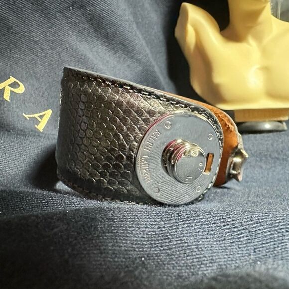 Ralph Lauren Graphite Python Print Polished Chrome Wrap Ricky Bracelet - Picture 13 of 16